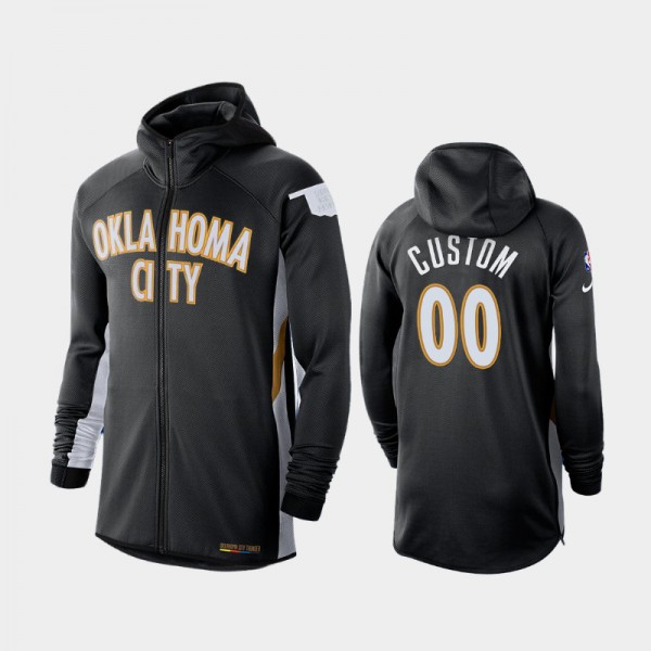 Oklahoma City Thunder #00 Men's Earned Edition Custom 2019-20 Showtime Full-Zip Hoodie - Black